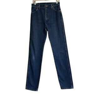 Vintage Wrangler Straight Blue Jeans Womens Sz 26x36 Made in USA 1980s Dark Wash